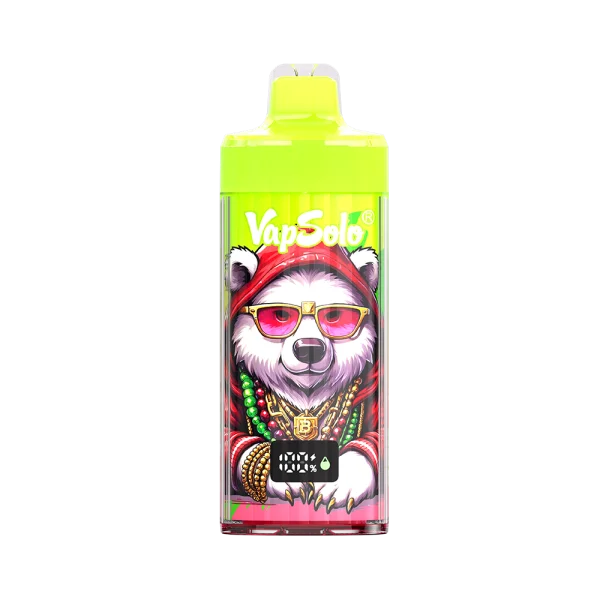Bright green and red VapSolo HONOR disposable vape featuring a vibrant, artistic design with visible brand name.